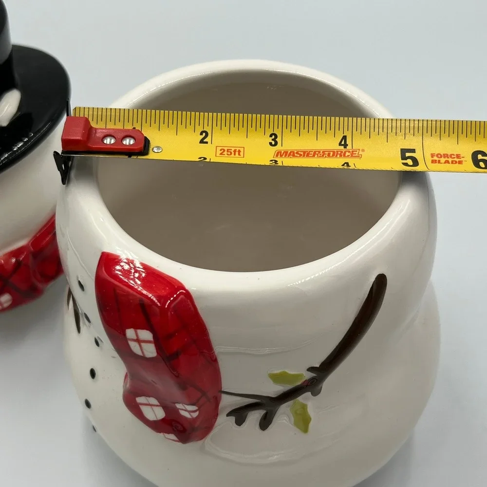 Magenta Snowman Cookie Jar Holiday Large White Red Black Excellent Plaid Scarf